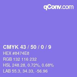 カラーコード: CMYK 43 / 50 / 0 / 9 | qconv.com