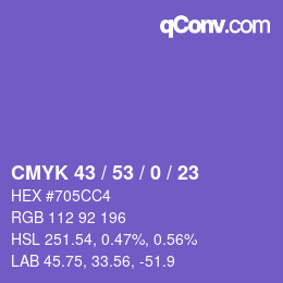 Color code: CMYK 43 / 53 / 0 / 23 | qconv.com