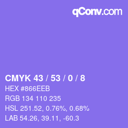 カラーコード: CMYK 43 / 53 / 0 / 8 | qconv.com