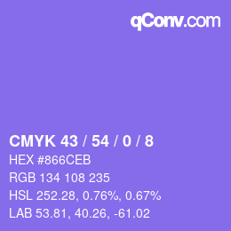 カラーコード: CMYK 43 / 54 / 0 / 8 | qconv.com