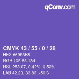 Farbcode: CMYK 43 / 55 / 0 / 28 | qconv.com