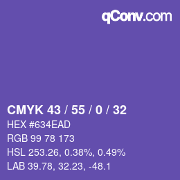 カラーコード: CMYK 43 / 55 / 0 / 32 | qconv.com