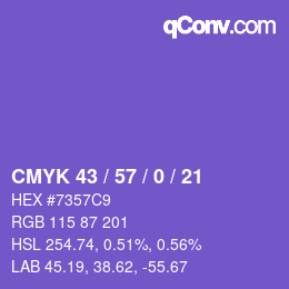 Color code: CMYK 43 / 57 / 0 / 21 | qconv.com