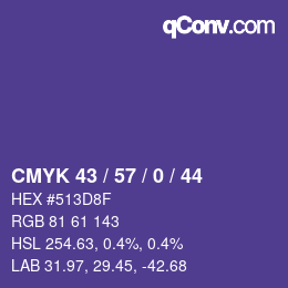 Farbcode: CMYK 43 / 57 / 0 / 44 | qconv.com