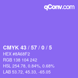 カラーコード: CMYK 43 / 57 / 0 / 5 | qconv.com