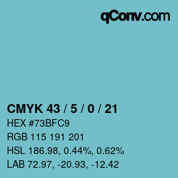 颜色代码: CMYK 43 / 5 / 0 / 21 | qconv.com
