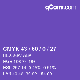 カラーコード: CMYK 43 / 60 / 0 / 27 | qconv.com