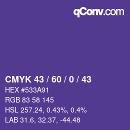 カラーコード: CMYK 43 / 60 / 0 / 43 | qconv.com