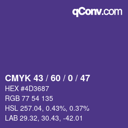 Color code: CMYK 43 / 60 / 0 / 47 | qconv.com