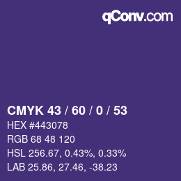 カラーコード: CMYK 43 / 60 / 0 / 53 | qconv.com
