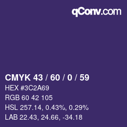 カラーコード: CMYK 43 / 60 / 0 / 59 | qconv.com