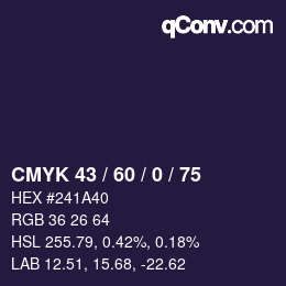 カラーコード: CMYK 43 / 60 / 0 / 75 | qconv.com