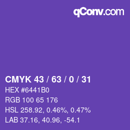 Color code: CMYK 43 / 63 / 0 / 31 | qconv.com