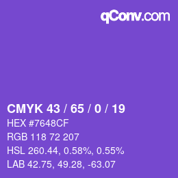 Color code: CMYK 43 / 65 / 0 / 19 | qconv.com