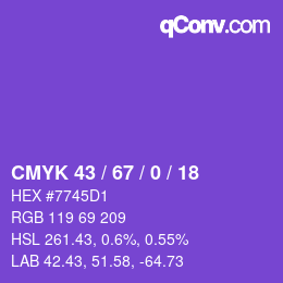 Color code: CMYK 43 / 67 / 0 / 18 | qconv.com