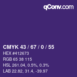 カラーコード: CMYK 43 / 67 / 0 / 55 | qconv.com