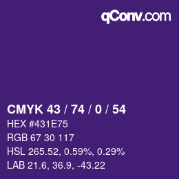 Color code: CMYK 43 / 74 / 0 / 54 | qconv.com