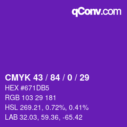 Color code: CMYK 43 / 84 / 0 / 29 | qconv.com
