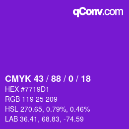カラーコード: CMYK 43 / 88 / 0 / 18 | qconv.com