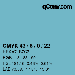 カラーコード: CMYK 43 / 8 / 0 / 22 | qconv.com
