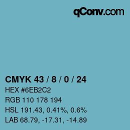 カラーコード: CMYK 43 / 8 / 0 / 24 | qconv.com