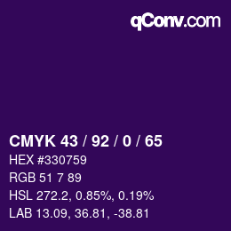 Color code: CMYK 43 / 92 / 0 / 65 | qconv.com