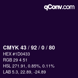 カラーコード: CMYK 43 / 92 / 0 / 80 | qconv.com