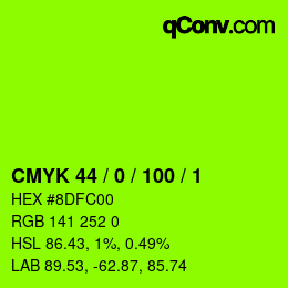 カラーコード: CMYK 44 / 0 / 100 / 1 | qconv.com