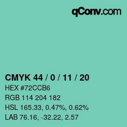 カラーコード: CMYK 44 / 0 / 11 / 20 | qconv.com