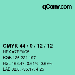 カラーコード: CMYK 44 / 0 / 12 / 12 | qconv.com