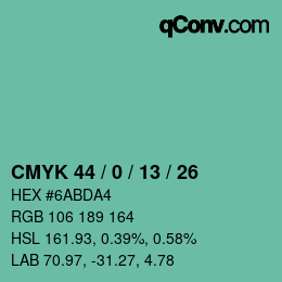 Color code: CMYK 44 / 0 / 13 / 26 | qconv.com