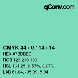 Color code: CMYK 44 / 0 / 14 / 14 | qconv.com