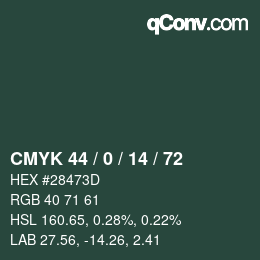 カラーコード: CMYK 44 / 0 / 14 / 72 | qconv.com