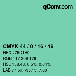 カラーコード: CMYK 44 / 0 / 16 / 18 | qconv.com