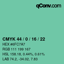カラーコード: CMYK 44 / 0 / 16 / 22 | qconv.com