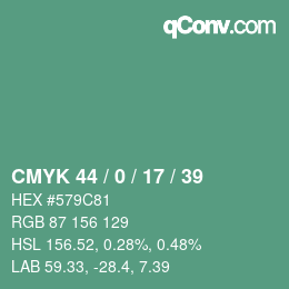 Code couleur: CMYK 44 / 0 / 17 / 39 | qconv.com