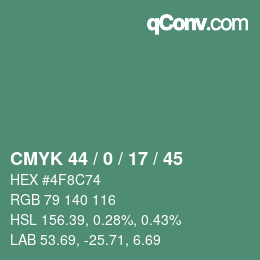 Código de color: CMYK 44 / 0 / 17 / 45 | qconv.com