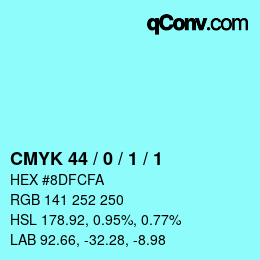 カラーコード: CMYK 44 / 0 / 1 / 1 | qconv.com