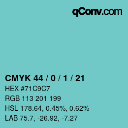 Color code: CMYK 44 / 0 / 1 / 21 | qconv.com