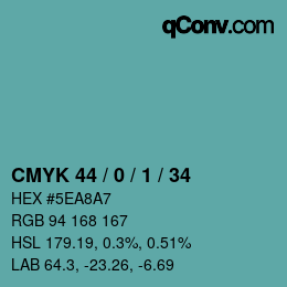 Color code: CMYK 44 / 0 / 1 / 34 | qconv.com