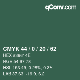 颜色代码: CMYK 44 / 0 / 20 / 62 | qconv.com
