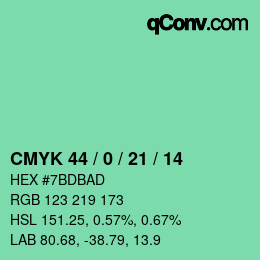 Farbcode: CMYK 44 / 0 / 21 / 14 | qconv.com