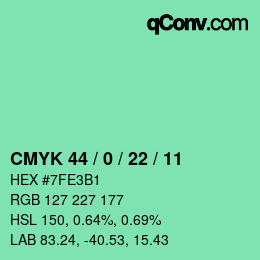 颜色代码: CMYK 44 / 0 / 22 / 11 | qconv.com