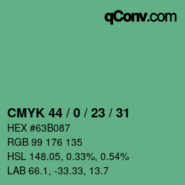 カラーコード: CMYK 44 / 0 / 23 / 31 | qconv.com