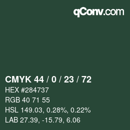 Color code: CMYK 44 / 0 / 23 / 72 | qconv.com