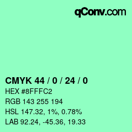 カラーコード: CMYK 44 / 0 / 24 / 0 | qconv.com