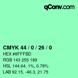カラーコード: CMYK 44 / 0 / 26 / 0 | qconv.com
