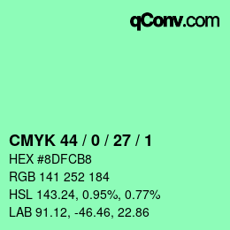 カラーコード: CMYK 44 / 0 / 27 / 1 | qconv.com