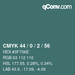 Color code: CMYK 44 / 0 / 2 / 56 | qconv.com