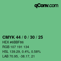 Farbcode: CMYK 44 / 0 / 30 / 25 | qconv.com